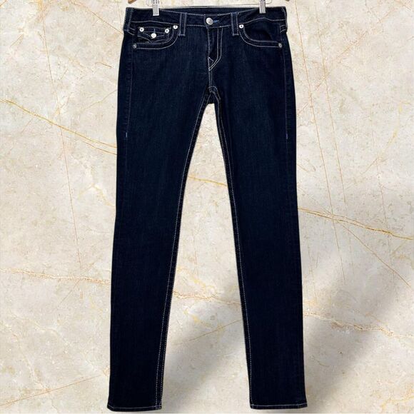 True‎ Religion Stella Skinny Jeans Dark Wash Embellished Pockets Size 30 - Picture 1 of 8